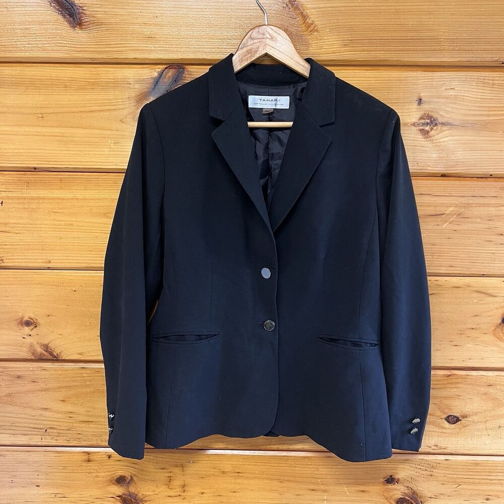 Tahari Arthur S Levine Black Blazer Women’s Size 12 Preppy Formal Career Office